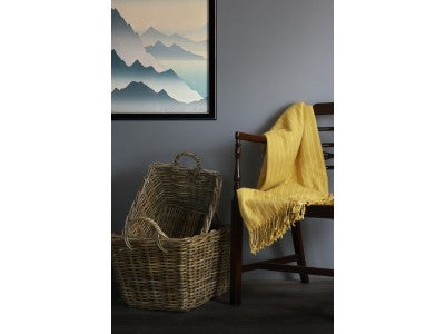 Basket, Set of 2 RECTANGULAR GREY RATTAN FLOOR STORAGE