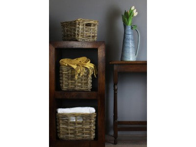 Basket, Set of 3 RECTANGULAR GREY RATTAN STORAGE BASKET