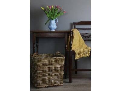 Basket, MEDIUM SQUARE GREY RATTAN LOG BASKET