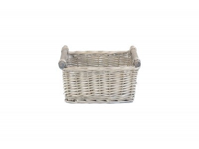 Basket, SMALL ANTIQUE WASH WOODEN HANDLED STORAGE BASKET