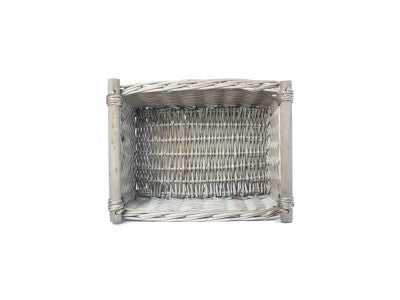 Basket, MEDIUM ANTIQUE WASH WOODEN HANDLED STORAGE BASKET