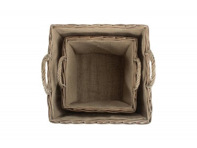 Basket, Set of 2 SQUARE LINED WICKER LOG / STORAGE BASKETS