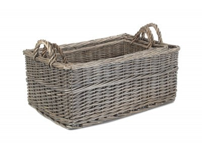 Basket, Set of 3 SHALLOW ANTIQUE WASH STORAGE BASKET