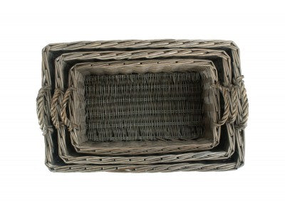 Basket, Set of 3 SHALLOW ANTIQUE WASH STORAGE BASKET