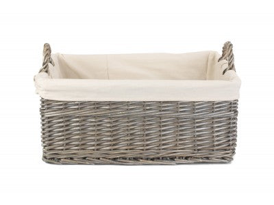 Basket, LARGE SHALLOW ANTIQUE WASH STORAGE BASKET with WHITE LINING