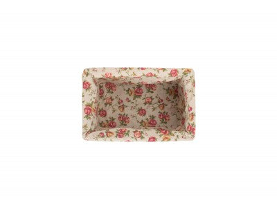 Basket, SMALL WHITE WASH STORAGE BASKET with GARDEN ROSE LINING