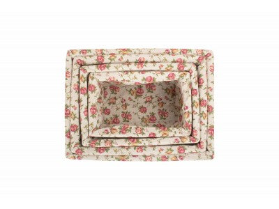 Basket, ANTIQUE WASH STORAGE BASKETS with GARDEN ROSE LINING SET 4