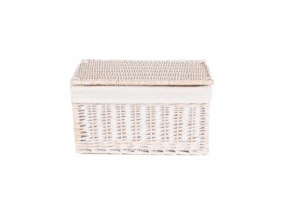 Basket, LARGE WHITE WASH FINISH STORAGE HAMPER with WHITE LINING