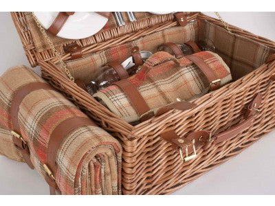 Basket, 4 PERSON AUTUMN RED TARTAN HAMPER