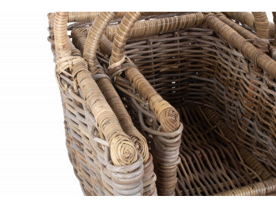 Basket, Set of 3 RATTAN OPEN ENDED LOG BASKET