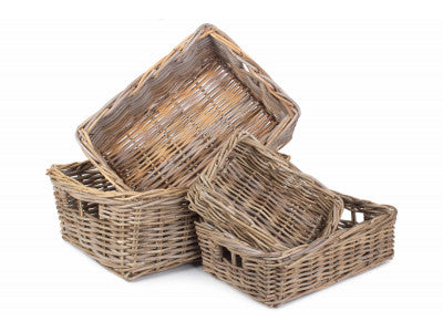 Basket, SHALLOW RATTAN RECTANGULAR BASKET SET 4