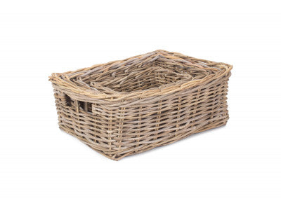 Basket, SHALLOW RATTAN RECTANGULAR BASKET SET 4