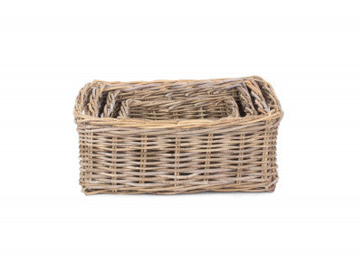 Basket, SHALLOW RATTAN RECTANGULAR BASKET SET 4