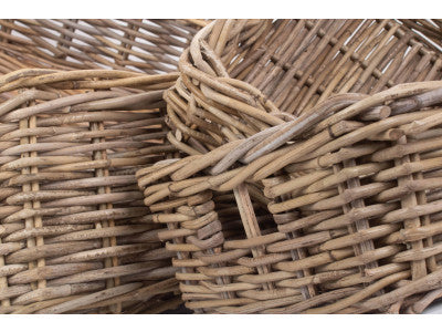 Basket, SHALLOW RATTAN RECTANGULAR BASKET SET 4