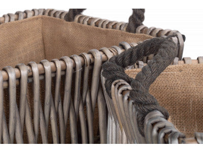 Basket, Set of 2 RECTANGULAR GREY LOG BASKET