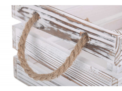Basket, SMALL DISTRESSED WHITE ROPE HANDLED CRATE