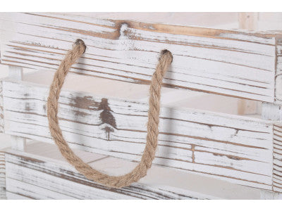 Basket, LARGE DISTRESSED WHITE ROPE HANDLED CRATE