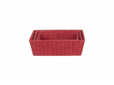 Basket, Set of 3 RED PAPER ROPE TRAY