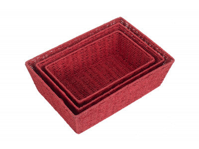 Basket, Set of 3 RED PAPER ROPE TRAY