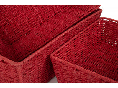 Basket, Set of 3 RED PAPER ROPE TRAY