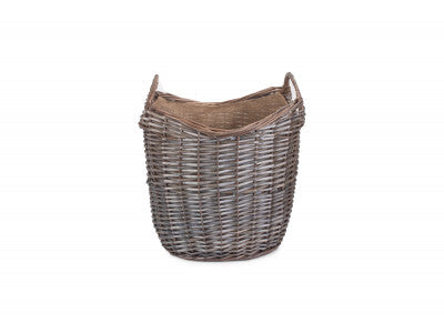 Basket, SMALL SCOOP NECK ANTIQUE WASH HESSIAN LINED BASKET