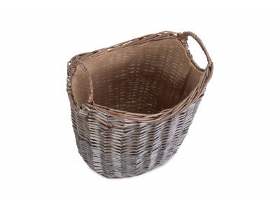 Basket, SMALL SCOOP NECK ANTIQUE WASH HESSIAN LINED BASKET