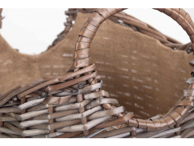 Basket, SMALL SCOOP NECK ANTIQUE WASH HESSIAN LINED BASKET