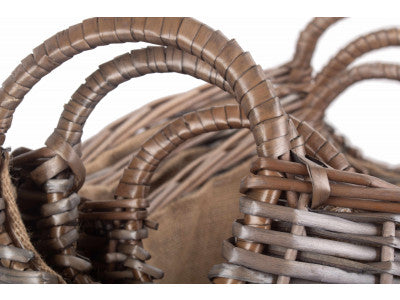 Basket, SCOOP NECK ANTIQUE WASH HESSIAN LINED BASKET SET 3