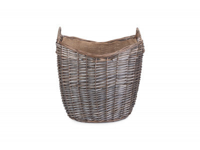 Basket, MEDIUM SCOOP NECK ANTIQUE WASH HESSIAN LINED BASKET
