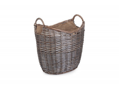 Basket, MEDIUM SCOOP NECK ANTIQUE WASH HESSIAN LINED BASKET