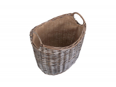 Basket, MEDIUM SCOOP NECK ANTIQUE WASH HESSIAN LINED BASKET