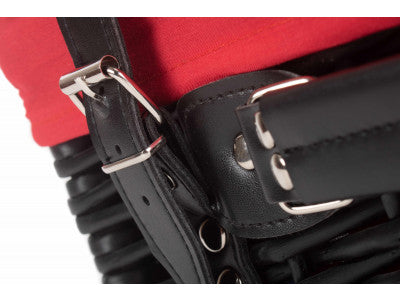 "Basket, 14" BLACK HAMPER with RED LINING"