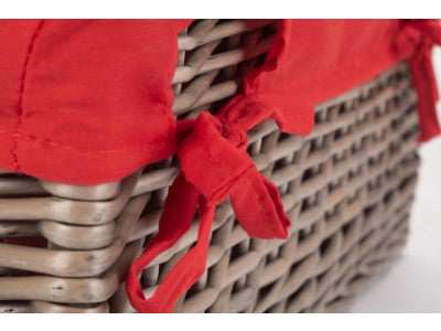 "Basket, 18" ANTIQUE WASH HAMPER with RED LINING"