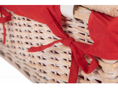 "Basket, 16" WHITE HAMPER with RED LINING"