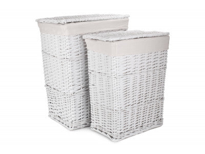 Basket, Set of 2 WHITE WICKER LAUNDRY HAMPER BASKET