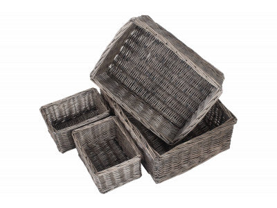 Basket, ANTIQUE WASH FINISH TRAY SET 4 - NO LINING