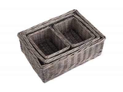 Basket, ANTIQUE WASH FINISH TRAY SET 4 - NO LINING
