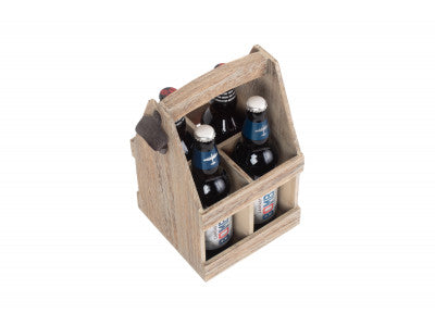 Basket, OAK EFFECT 4 BEER BOTTLE CARRIER with BOTTLE OPENER
