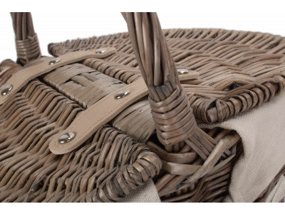 Basket, SMALL ANTIQUE WASH FINISH OVAL PICNIC BASKET with WHITE LINING