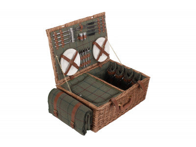 Basket, 4 PERSON GREEN TWEED HAMPER