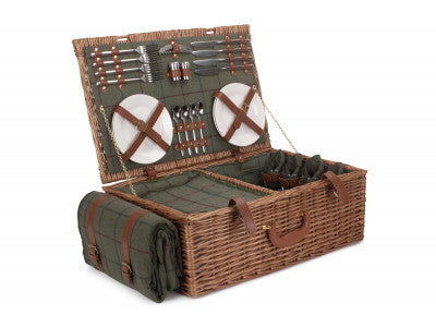 Basket, 4 PERSON GREEN TWEED HAMPER