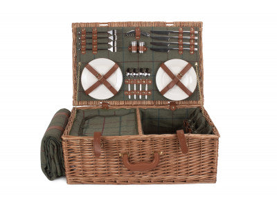 Basket, 4 PERSON GREEN TWEED HAMPER