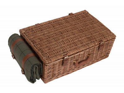 Basket, 4 PERSON GREEN TWEED HAMPER