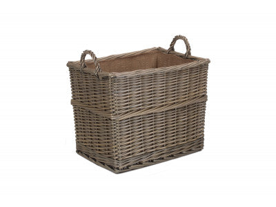 Basket, MEDIUM RECTANGULAR LINED WICKER LOG / STORAGE BASKET