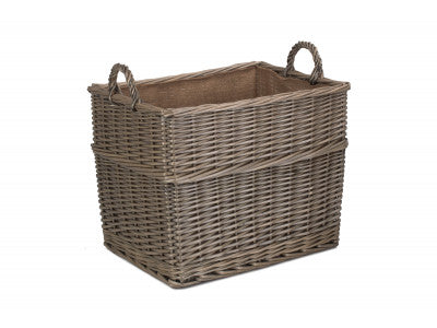 Basket, LARGE RECTANGULAR LINED WICKER LOG / STORAGE BASKET