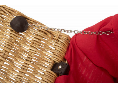 "Basket, 14" WICKER HAMPER with RED LINING"