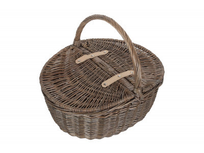 Basket, ANTIQUE WASH FINISH OVAL PICNIC BASKET