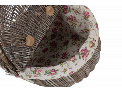 Basket, ANTIQUE WASH FINISH OVAL PICNIC BASKET with GARDEN ROSE LINING