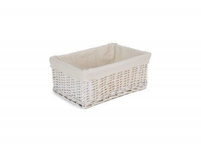 Basket, LARGE WHITE WASH WICKER STORAGE BASKET with WHITE LINING