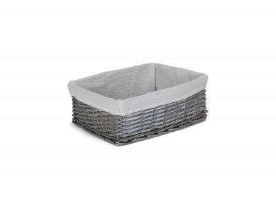 Basket, LARGE ANTIQUE WASH WICKER STORAGE BASKET with WHITE LINING